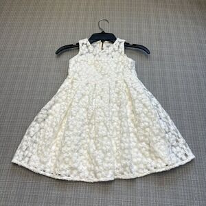 Milly Minis Dress Girls 5 Ivory White 3D Floral Lace Flower Girl Wedding